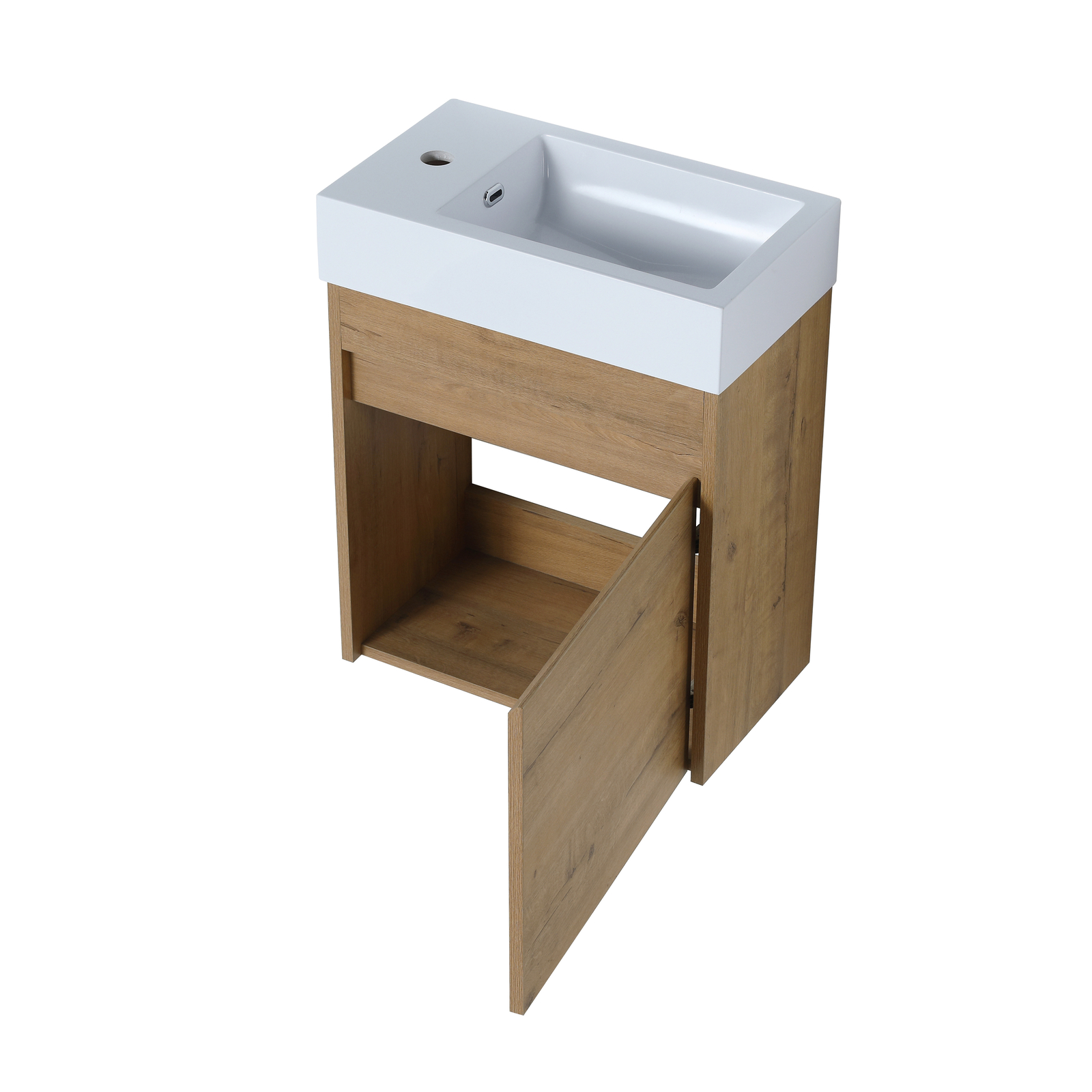 18in Wall Mounted Floating Bathroom Vanity Cabinet W/Resin Sink Oak Small Space