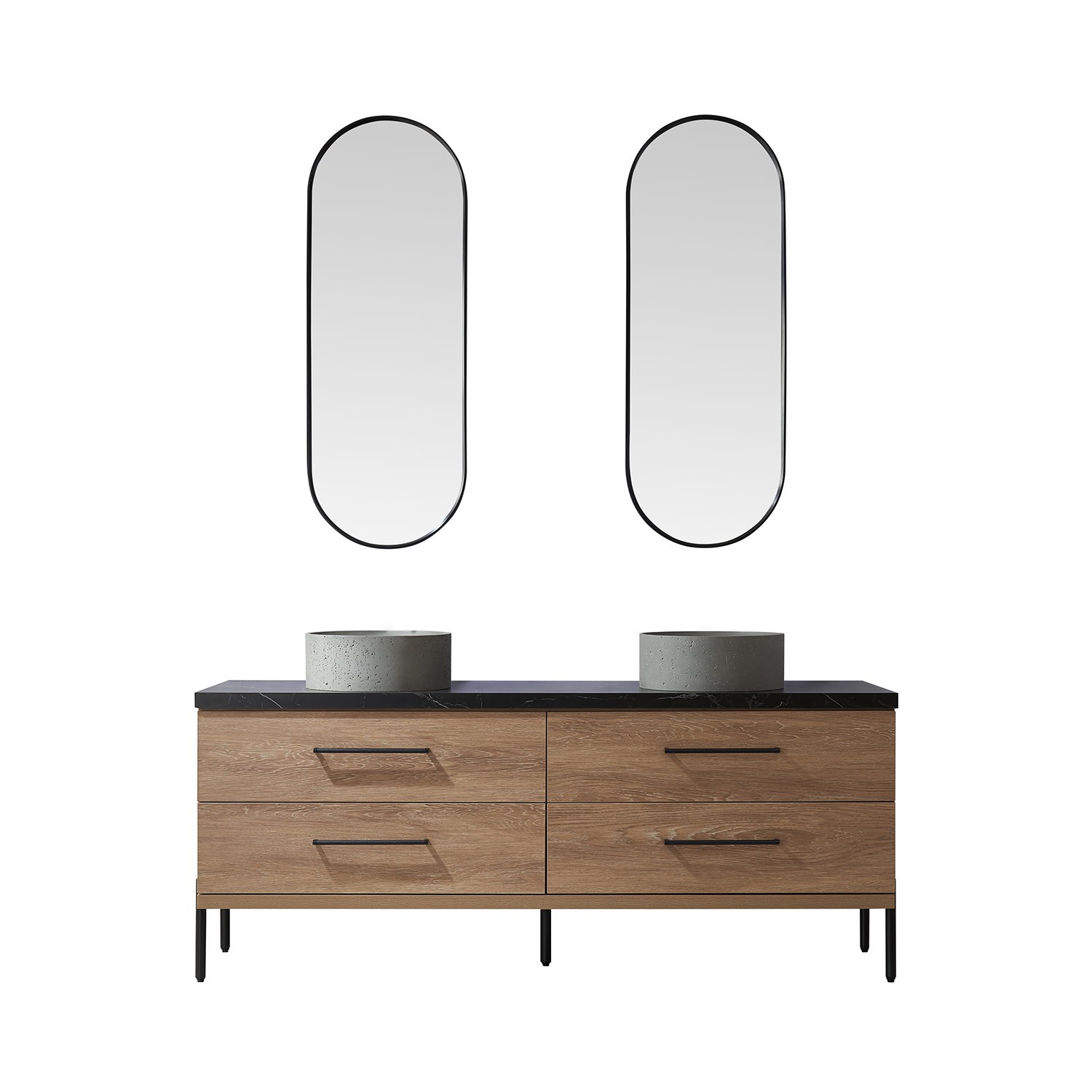 Miseno MV-705172R Trento 72″ – North American Oak / Black