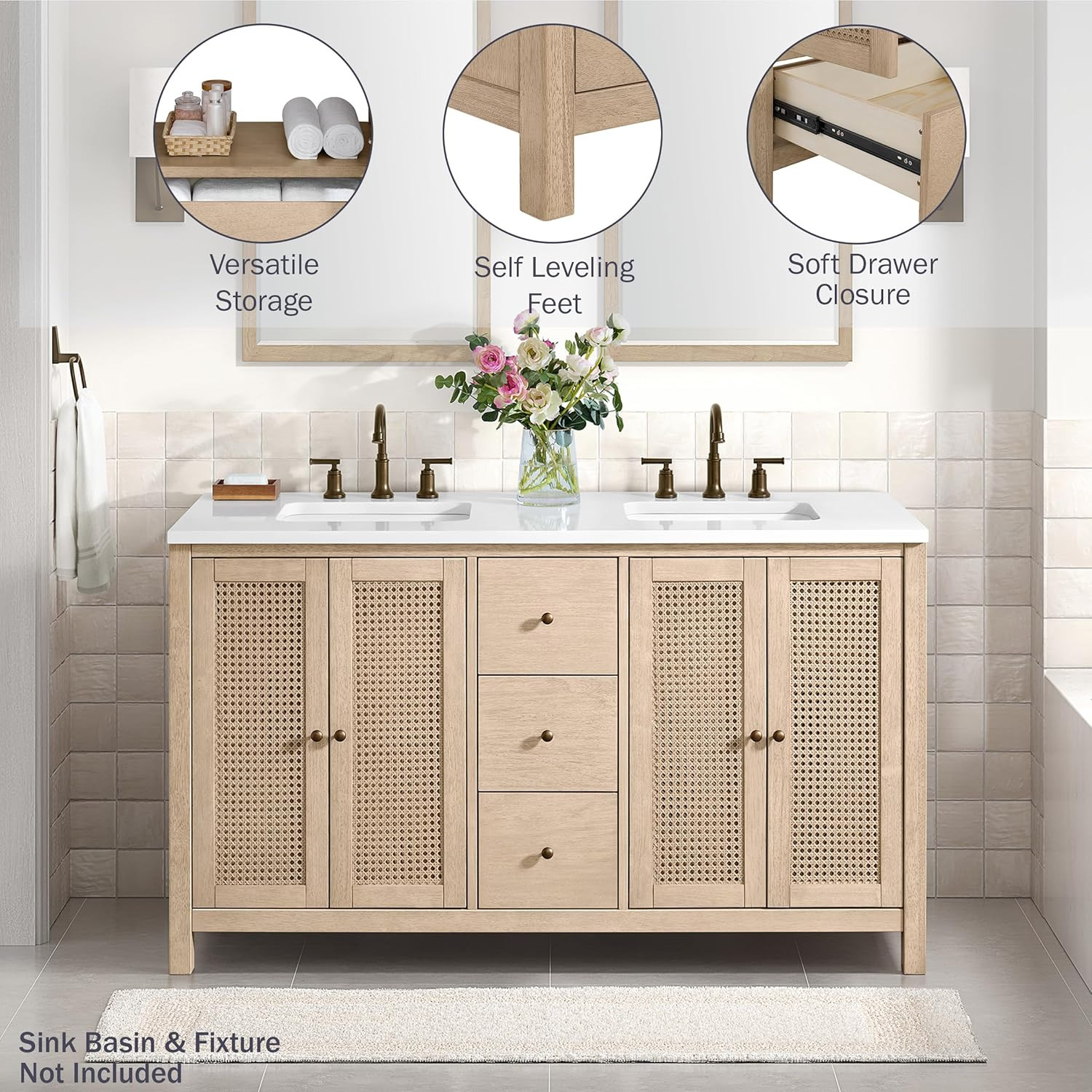 Lucca 60″ Freestanding Bathroom Vanity – Wood Cabinet with Soft-Close Doors