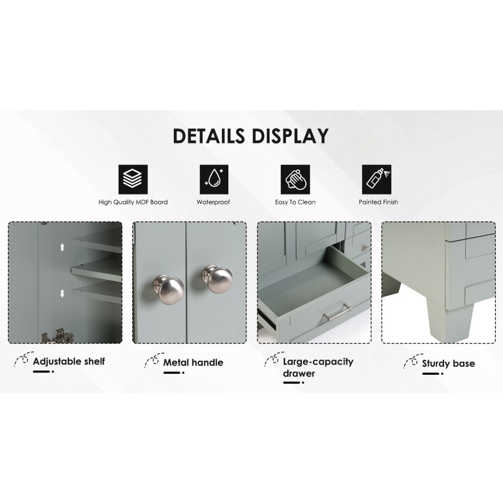 30″ Blue Grey Bathroom Vanity with Ceramic Sink – Soft-Close Drawers