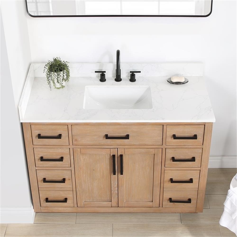 Pemberley Row Solid Wood Light Brown Vanity Rectangular 48″ Unassembled