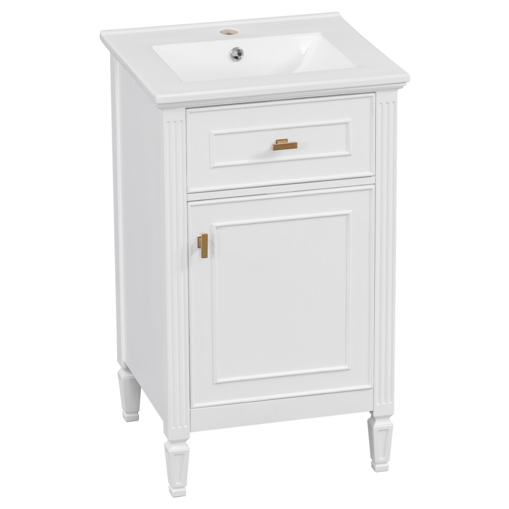 20” Bathroom Vanity w Sink Solid Wood Legs Adjustable Shelf Tilt-Out Drawer