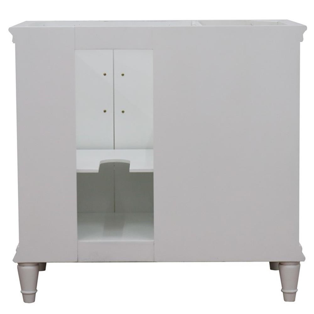 37 in. Single Wooden Vanity White White Carrara Round Right Door.Right Sink