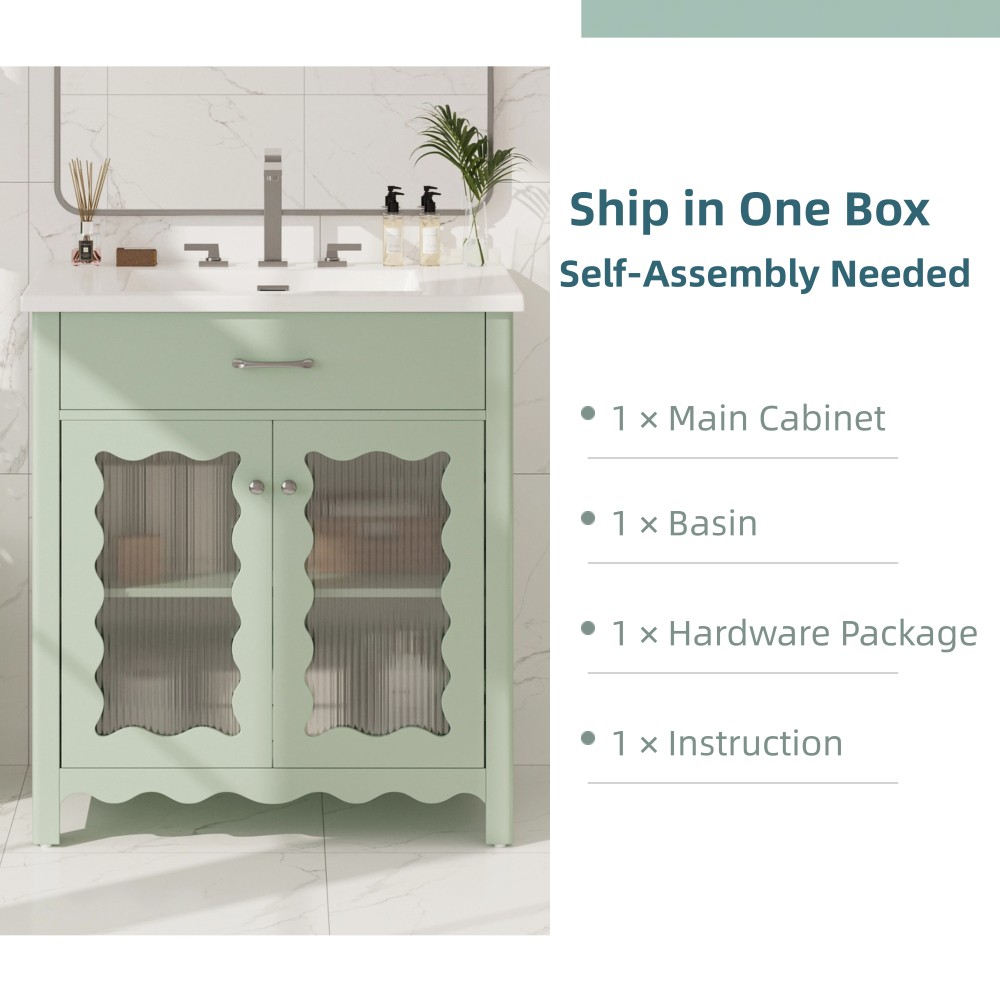 Bathroom Vanity with Ceramic Sink and Handles, Featuring Two Soft-Close Doors
