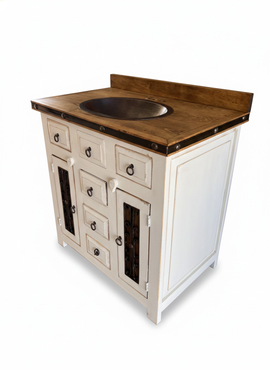 Saint Andrew Rustic Bathroom Vanity Furniture With Copper sink