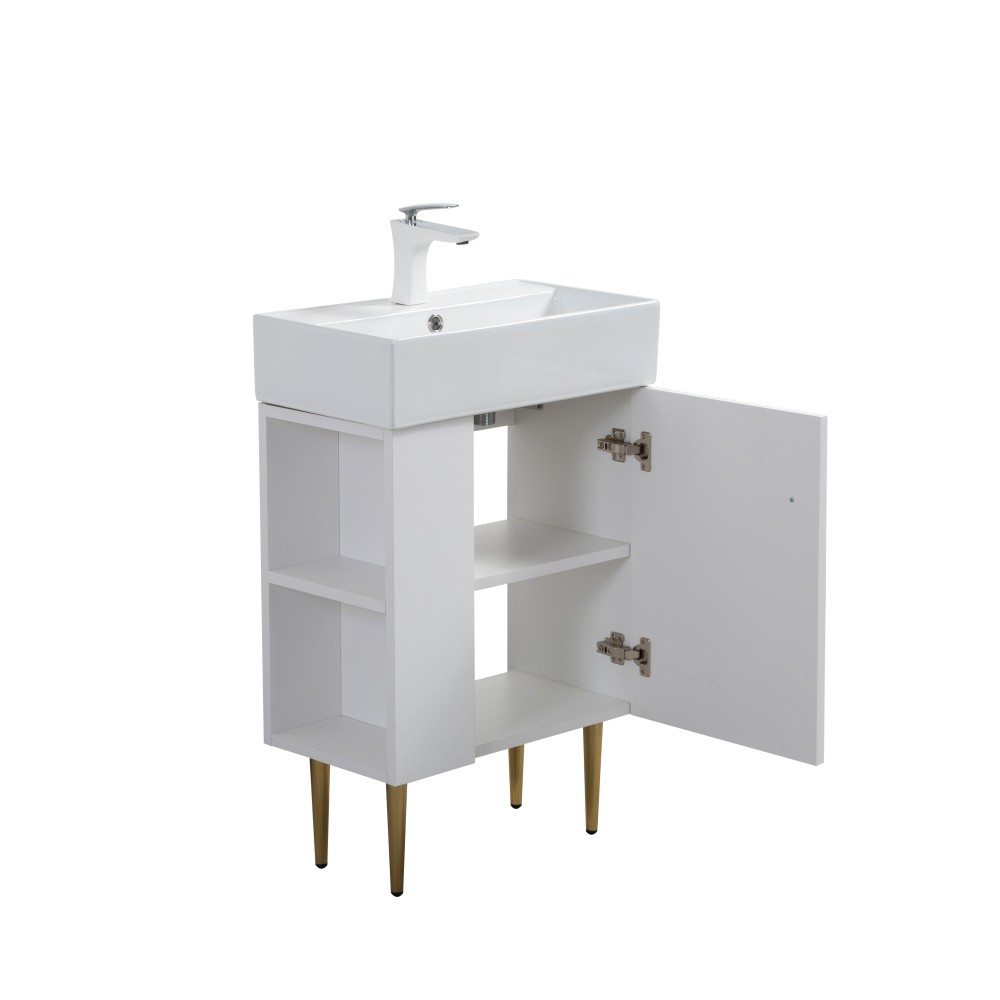 21.6″ Bathroom Vanity Base, Soft-Close Doors, Gray, Solid Wood, Open Shelf