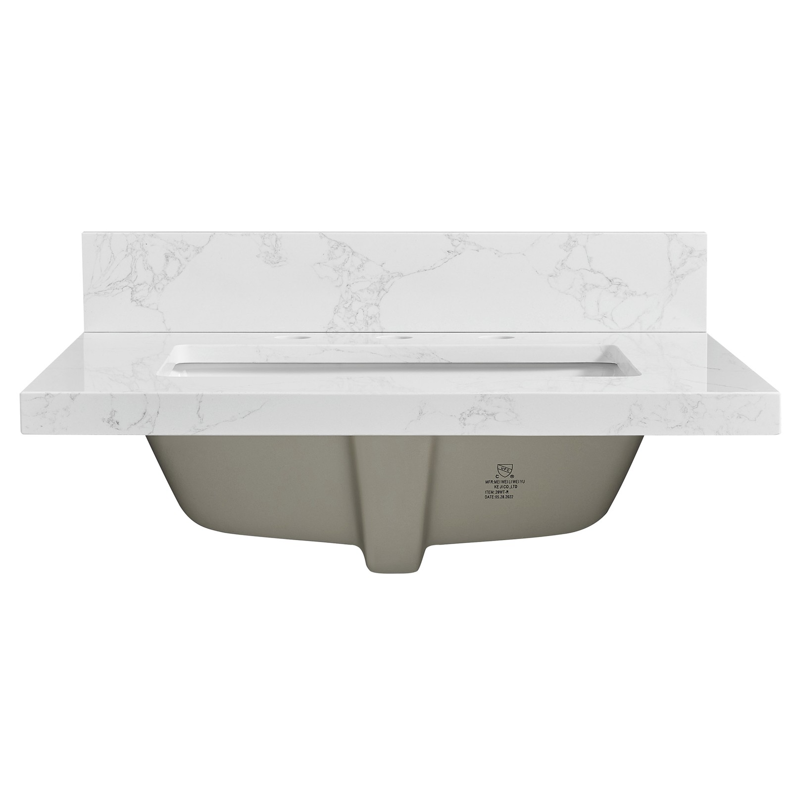 Jaen 25″W x 22″D Composite Stone Vanity Top in Grain White with Ceramic Sink