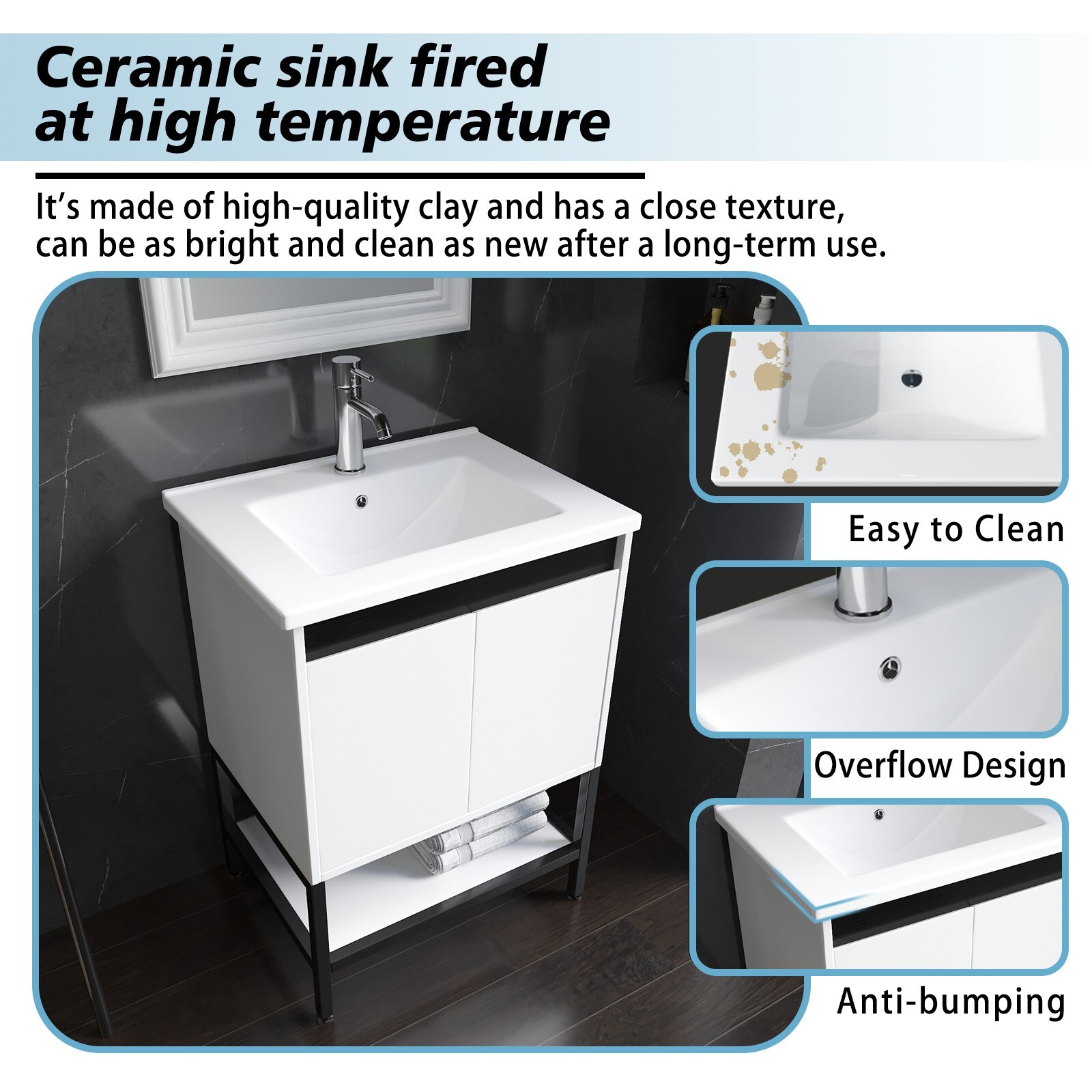 24″ Bathroom Vanity Combo Storage Cabinet FloorStanding w/Sink Faucet Set
