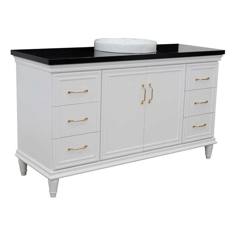 61 in. Single Wooden Vanity White with Black Galaxy Round Sink