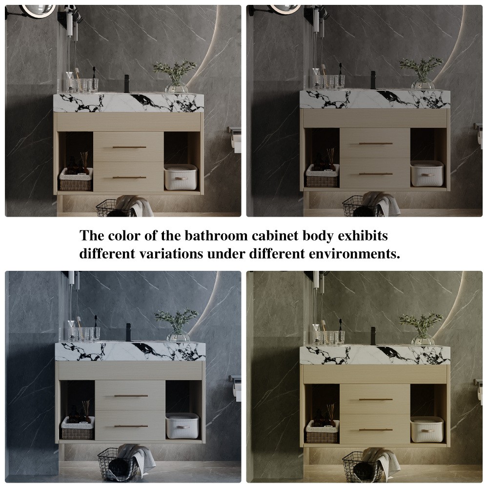 29.9″ Modern Floating Bathroom Vanity w/ Sintered Stone Top & Ceramic Sink