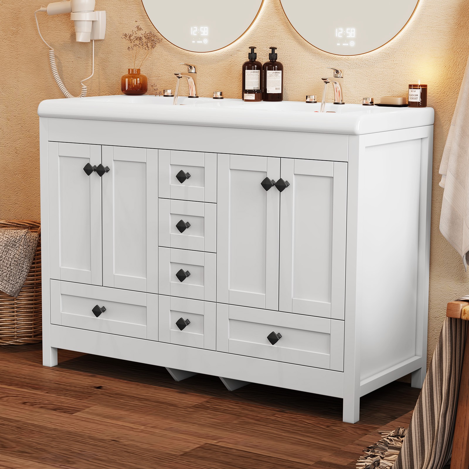 47 Inch Bathroom Vanity with Sink Freestanding Storage Cabinet with 6 Drawers
