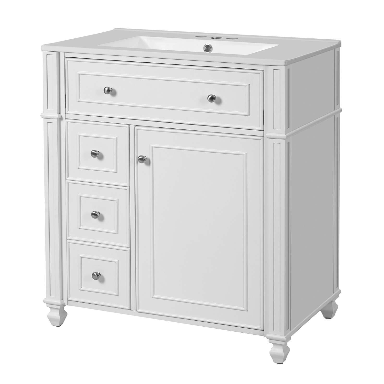 30 Inch Bathroom Vanity w/Ceramic Sink Basin, Storage Cabinet w/Soft Close Door