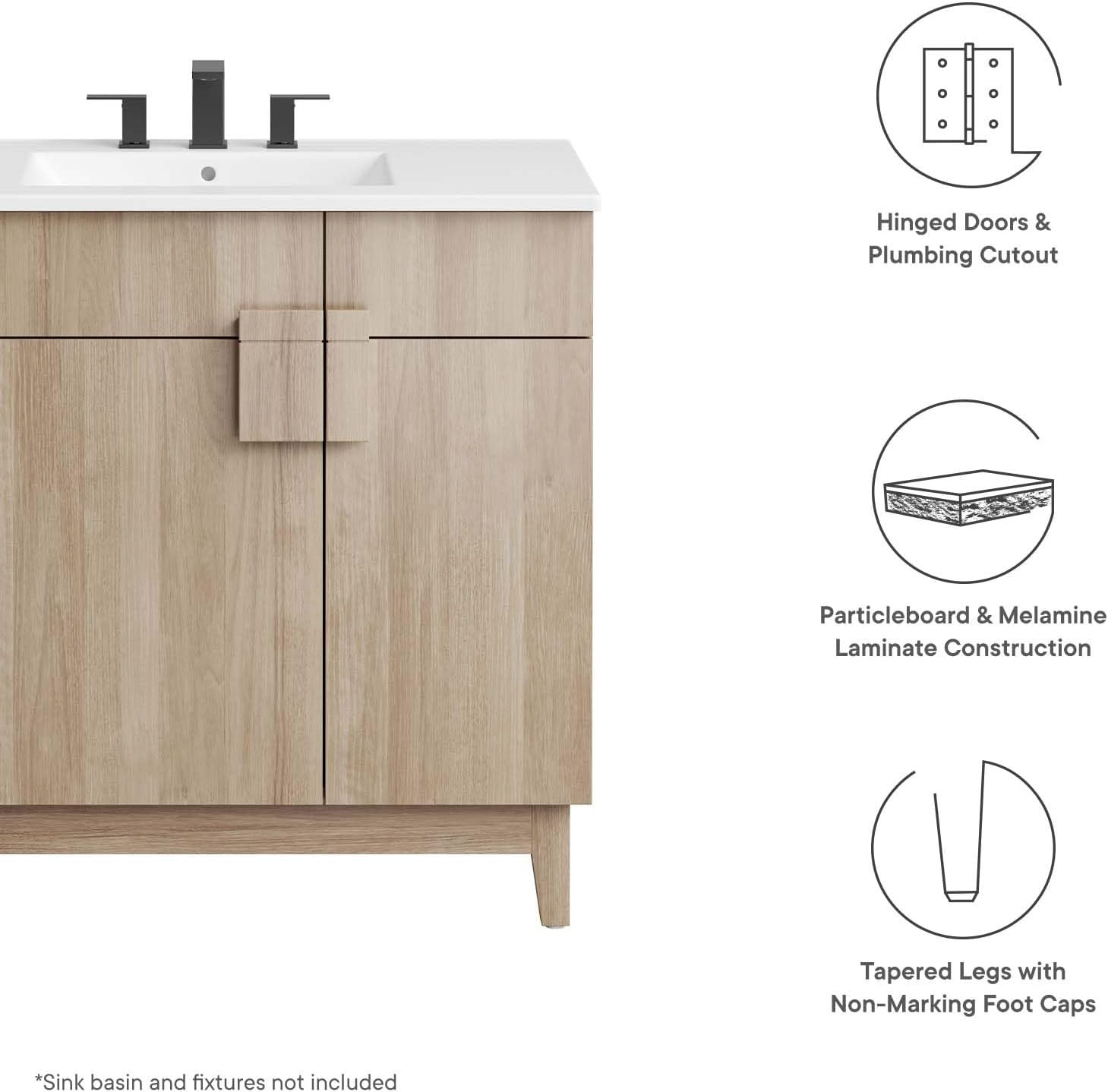 36″ Oak Bathroom Vanity Cabinet – Sink Basin Not Included, EEI-6400-OAK