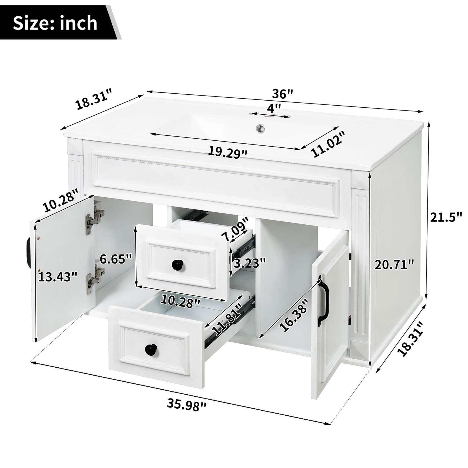 FUNIDEE 36inch Wall Mounted Bathroom Cabinet with Ceramic Sink Combo Vanity Set