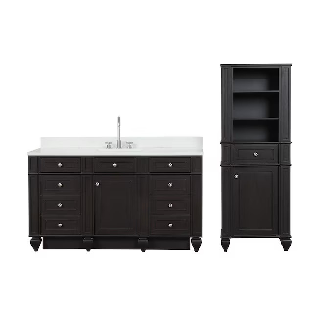 60in Design Element Winston WN-60S-ES Single White Quartz Top Espresso Vanity