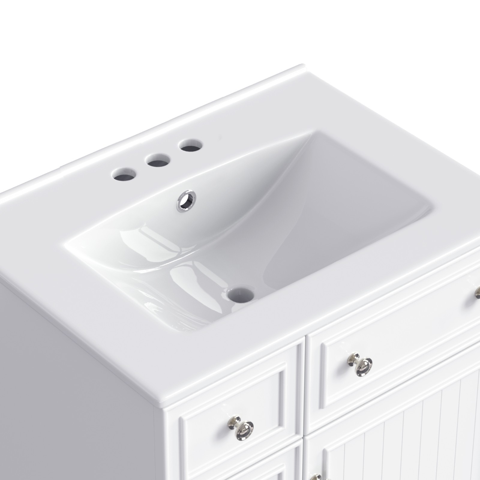 White Vanity for Bathroom 24″ Floor Standing Single Sink Unit with Storage Space