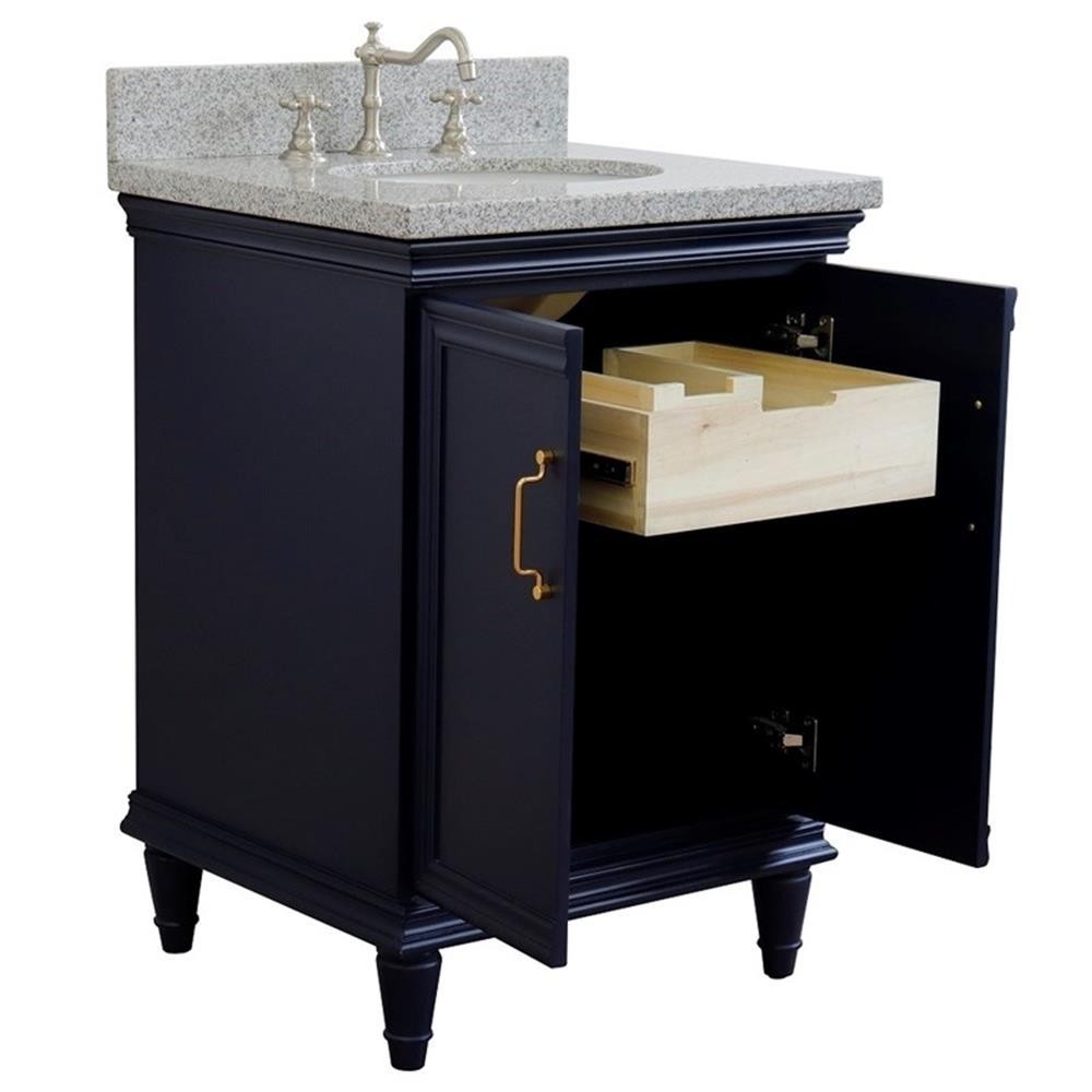 25 in. Single Wooden Vanity Blue with Gray Granite Oval Sink