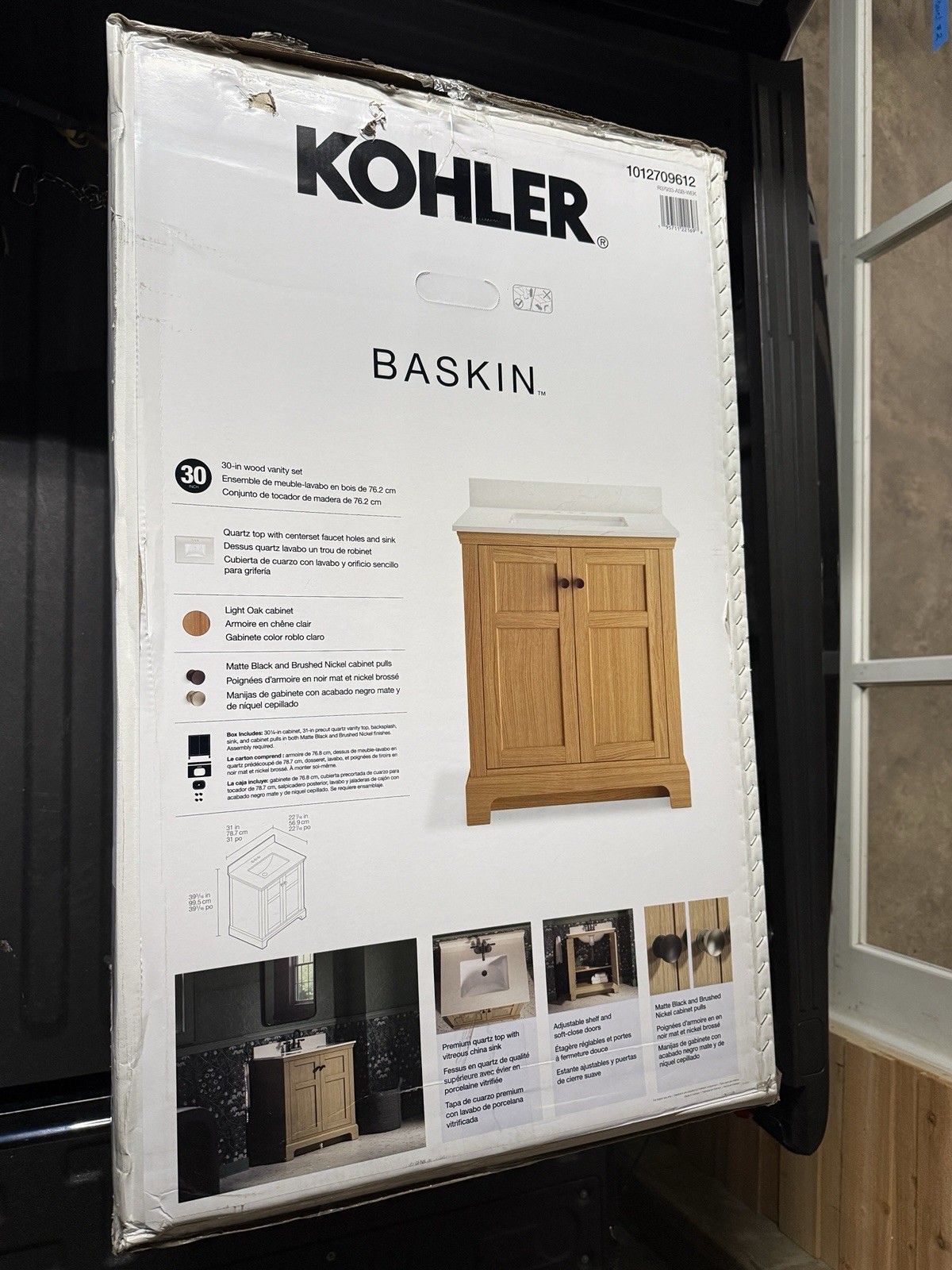 Kohler Baskin 30″ Single Sink Vanity Set, Quartz Top, Light Oak Soft-Close