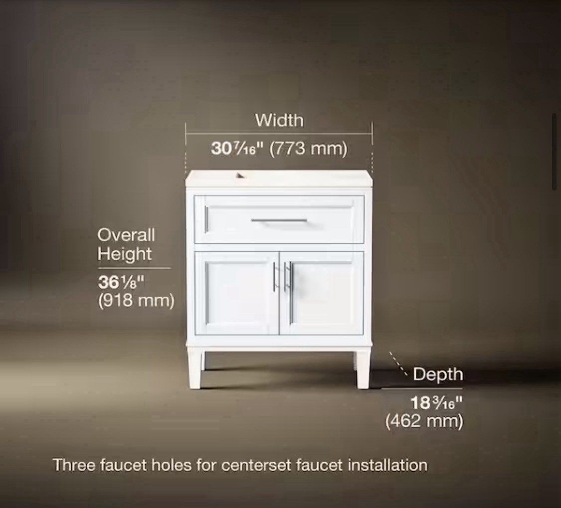 KOHLER Chesil 30″ White Wood Vanity w/ Sink Quartz Top Soft-Close Doors/Drawer