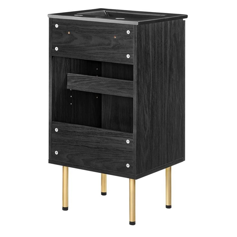 Modway Chaucer 18″ Wood & Rattan Bathroom Vanity with Adjustable Shelf in Black
