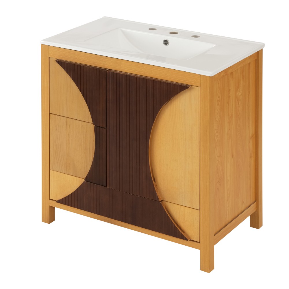 30 Inch Mid Century Freestanding Bathroom Vanity with Ceramic Sink Solid Wood