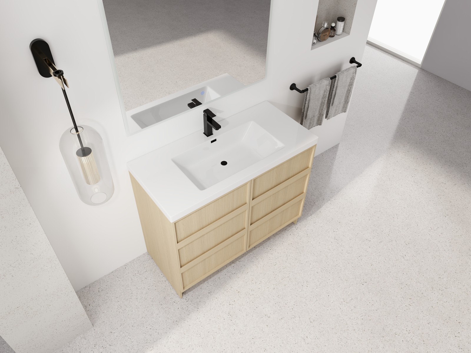 42 Inch Plywood Freestanding Bathroom Vanity Cabinet 2 Doors With Resin Sink Oak
