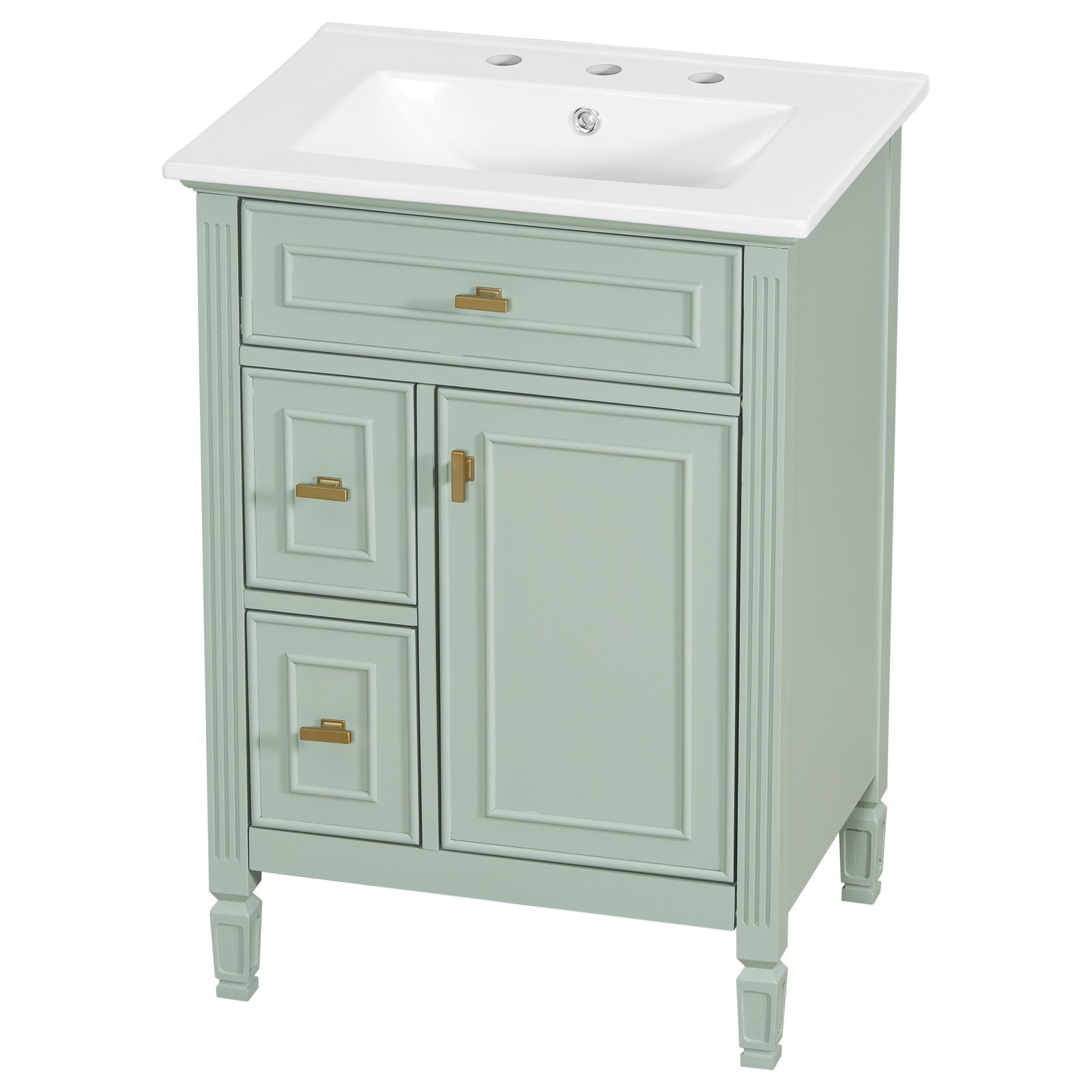 24″ Bathroom Vanity with Sink, Solid Wood & MDF Cabinet, Green