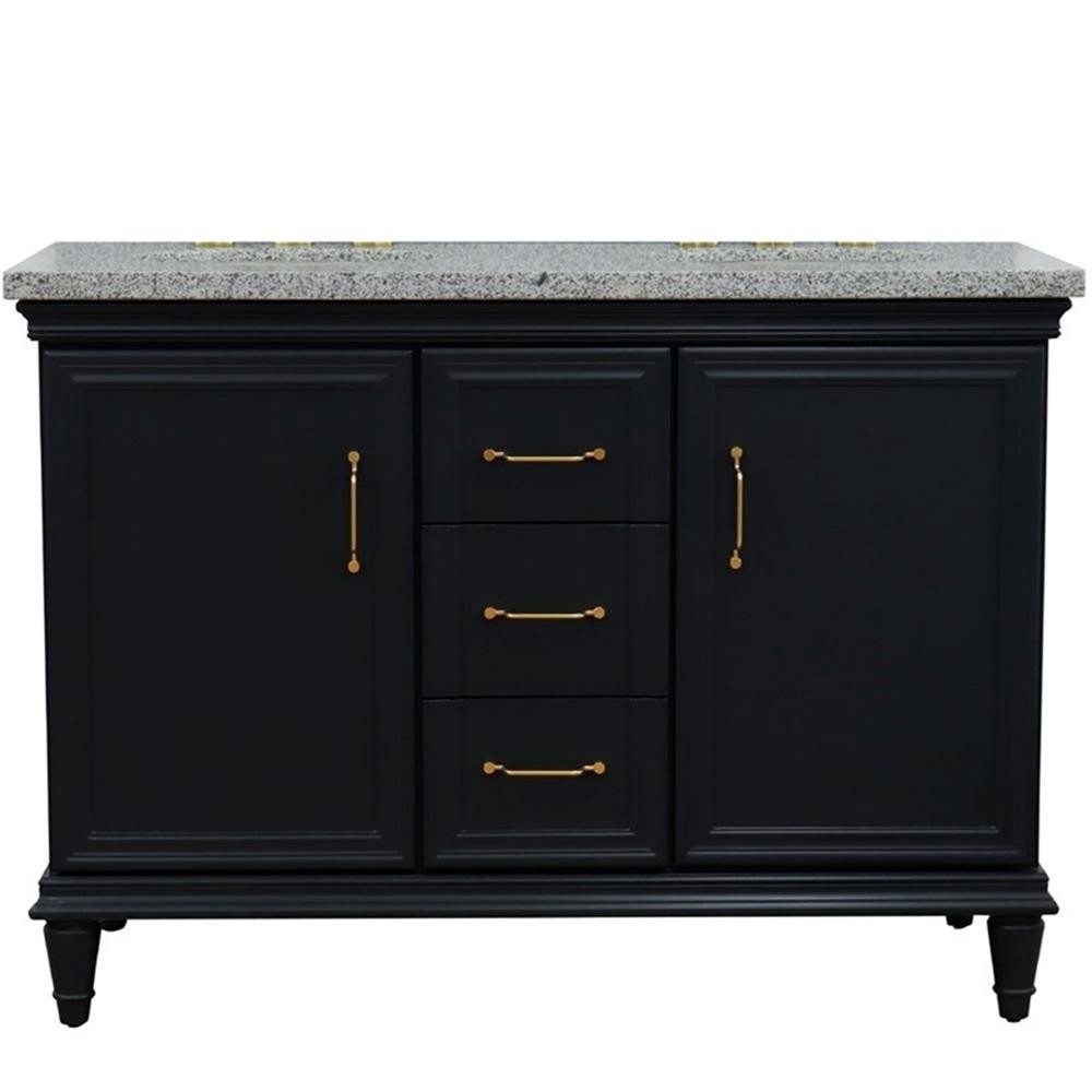 49 in. Double Wooden Vanity Dark Gray with Gray Granite Oval Sink