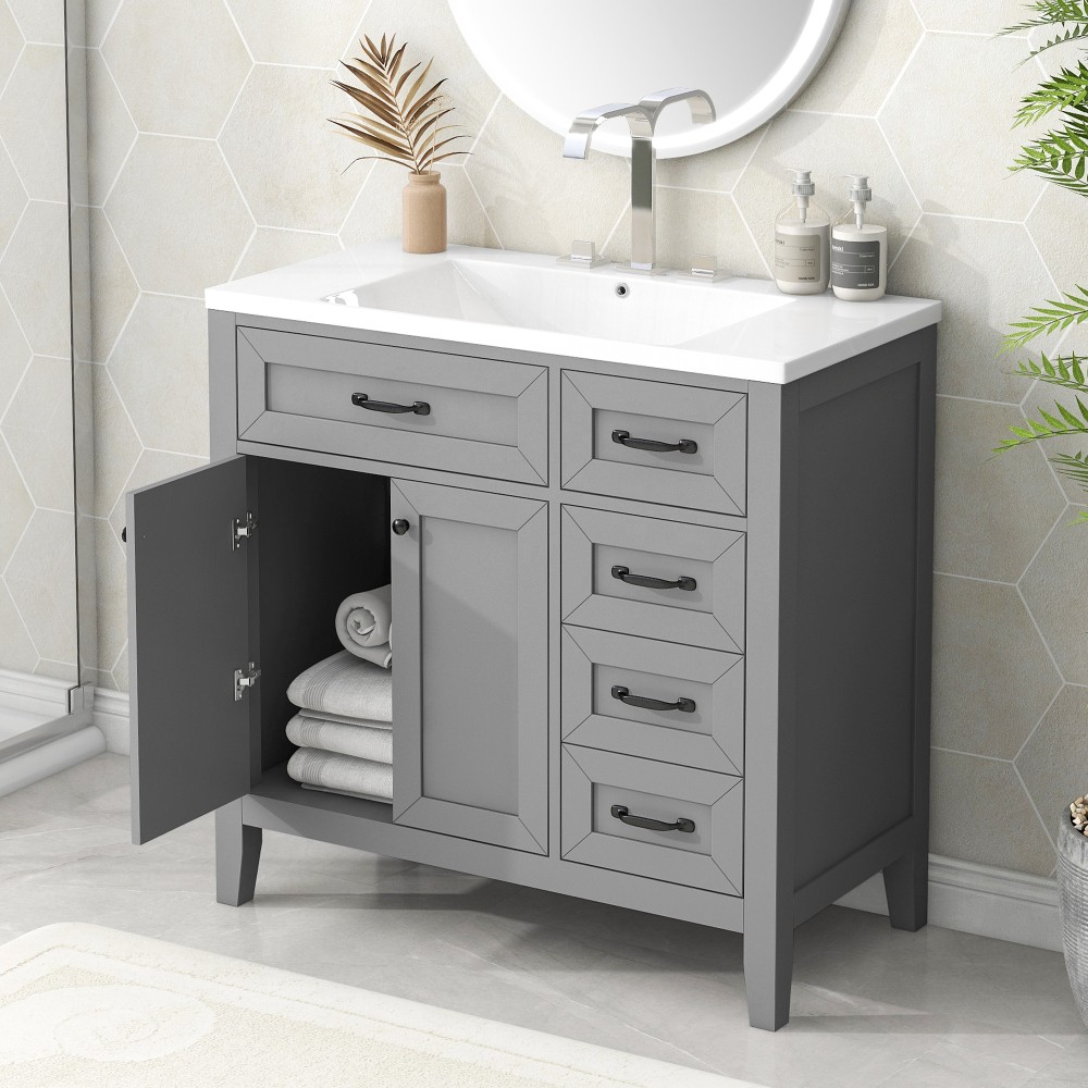 36″ Bathroom Vanity w/ Sink, Drawers, Solid Frame & MDF Board