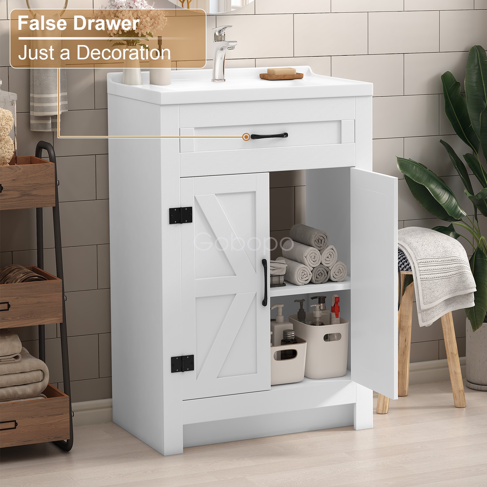 23” Bathroom Vanity w/Ceramic Sink Modern Freestanding Storage Vanity Cabinet