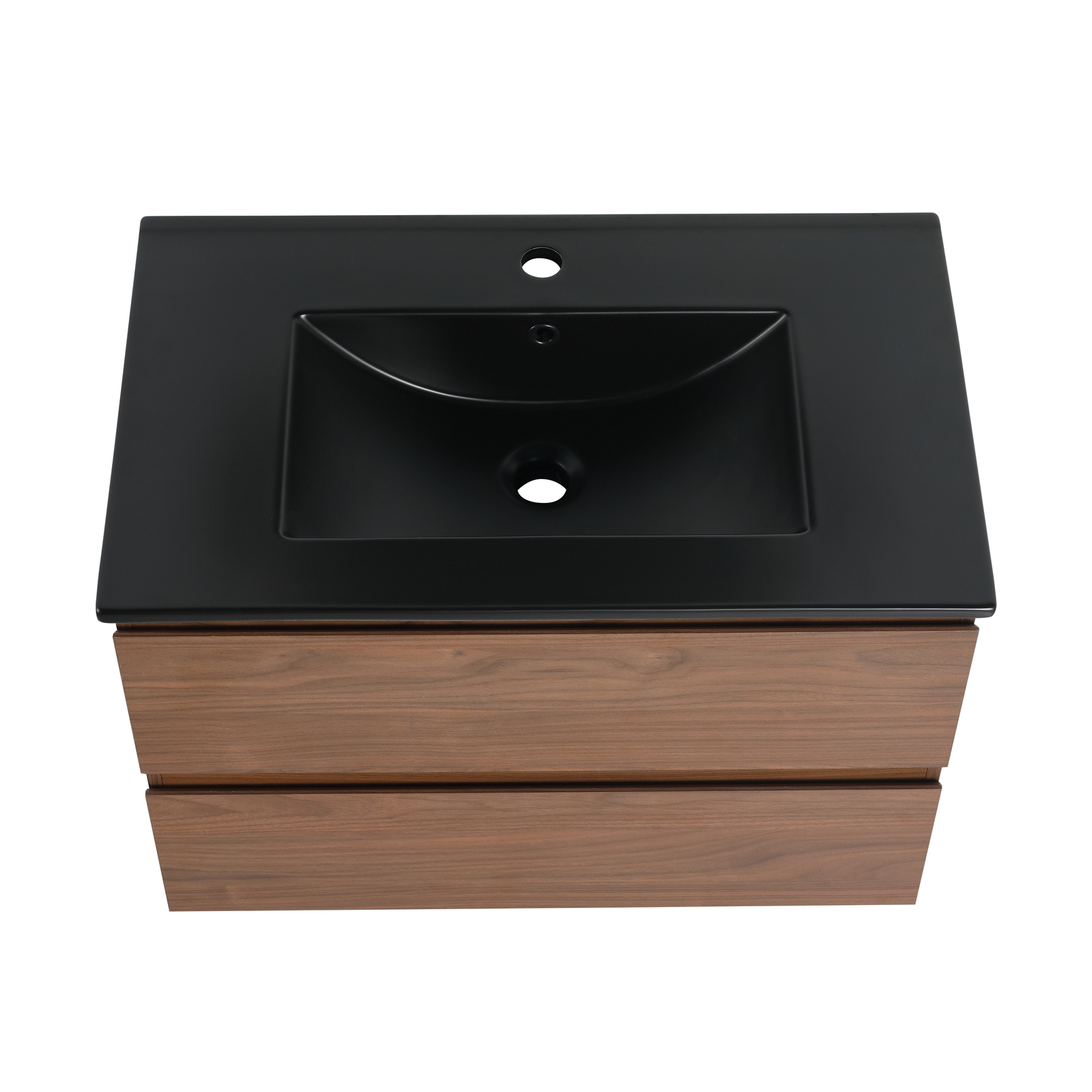 30 Inch Floating Wall Mounted Bathroom Vanity +Black Ceramic Sink 2 Drawer Brown