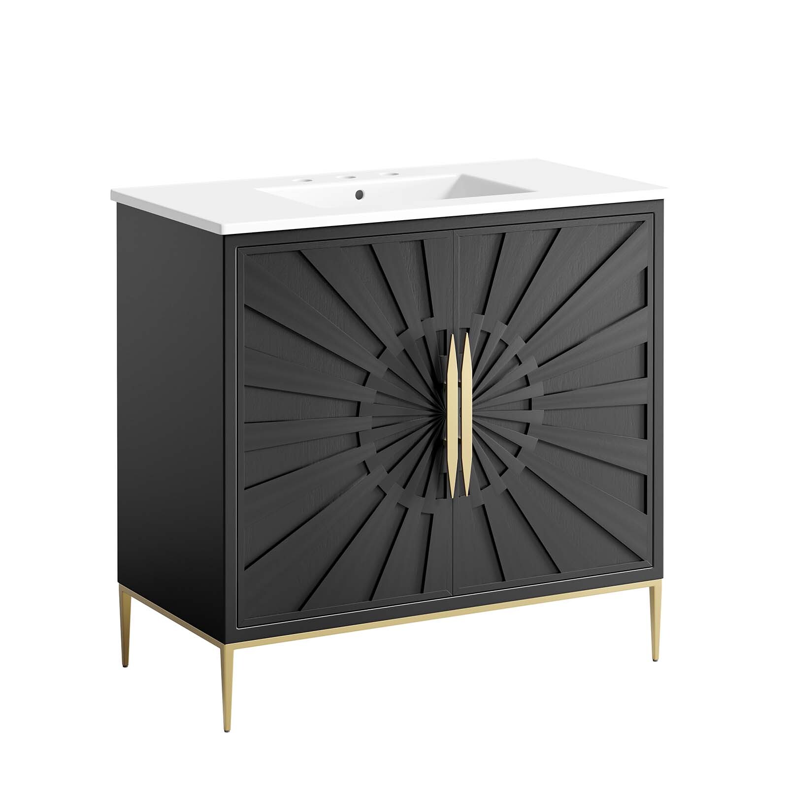 Modway Awaken 36″ Bathroom Vanity Cabinet in White Black With Ceramic Sink Basin