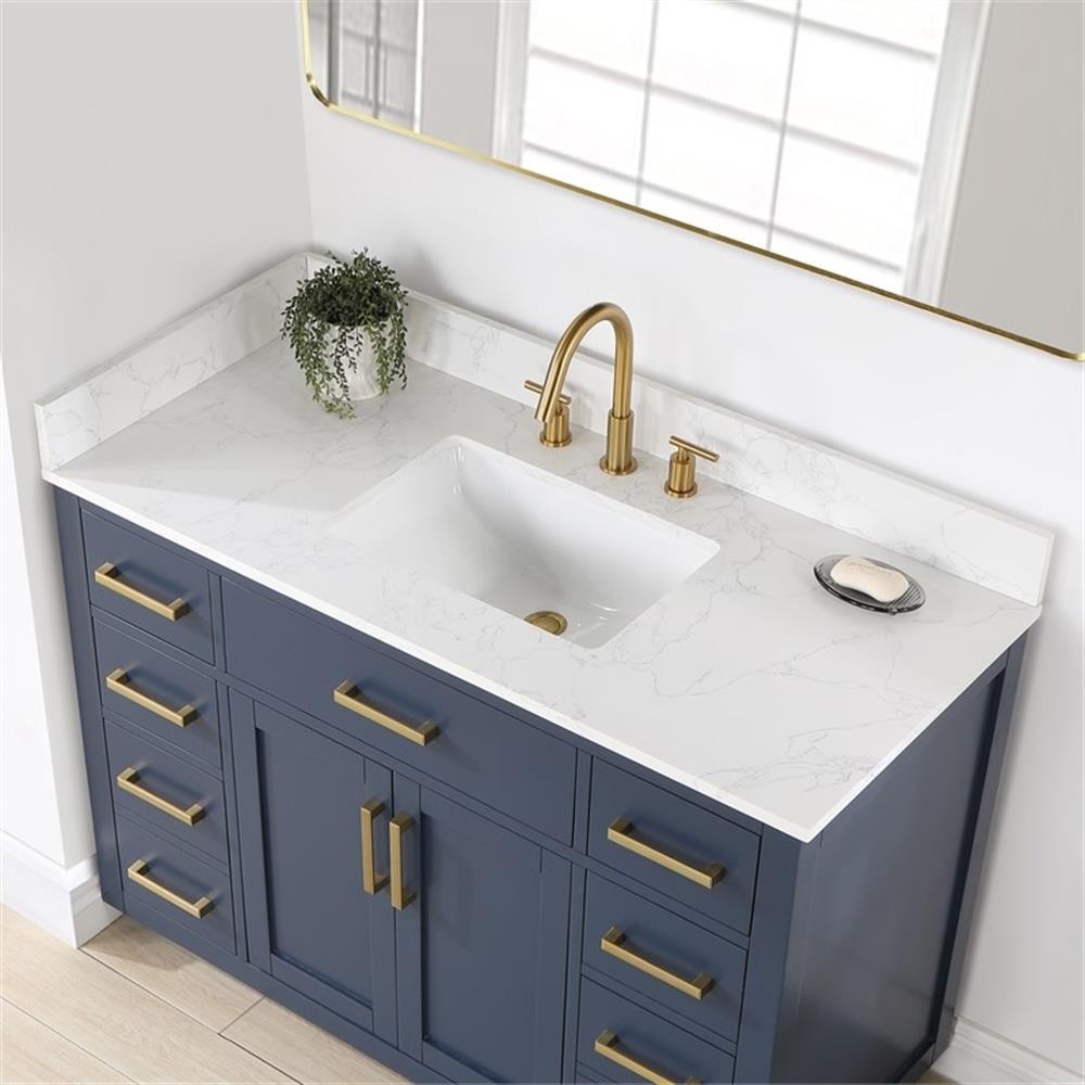 Pemberly Row 48″ Wood Vanity in Royal Blue with Composite Stone Top no Mirror