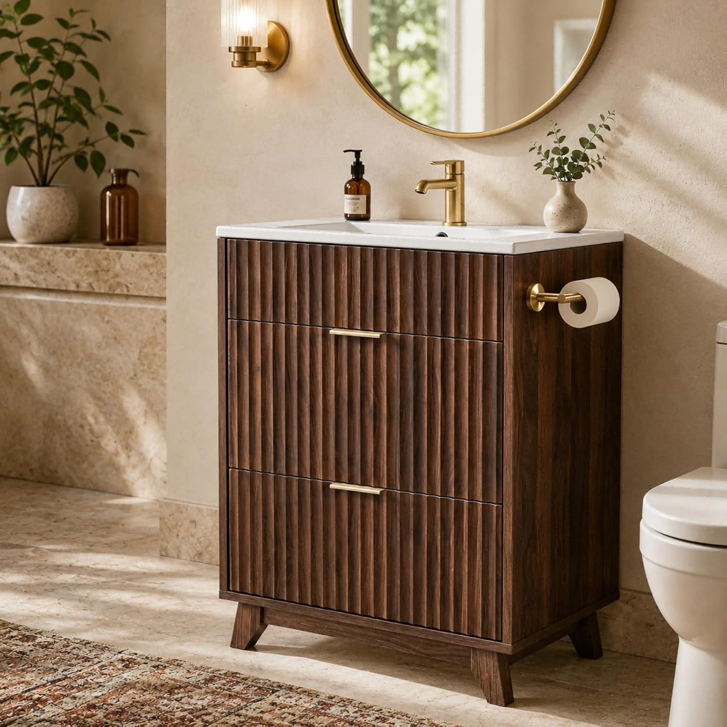 24 Inch Bathroom Vanity with Sink, Mid-Century Modern Vanity with Ceramic Basin