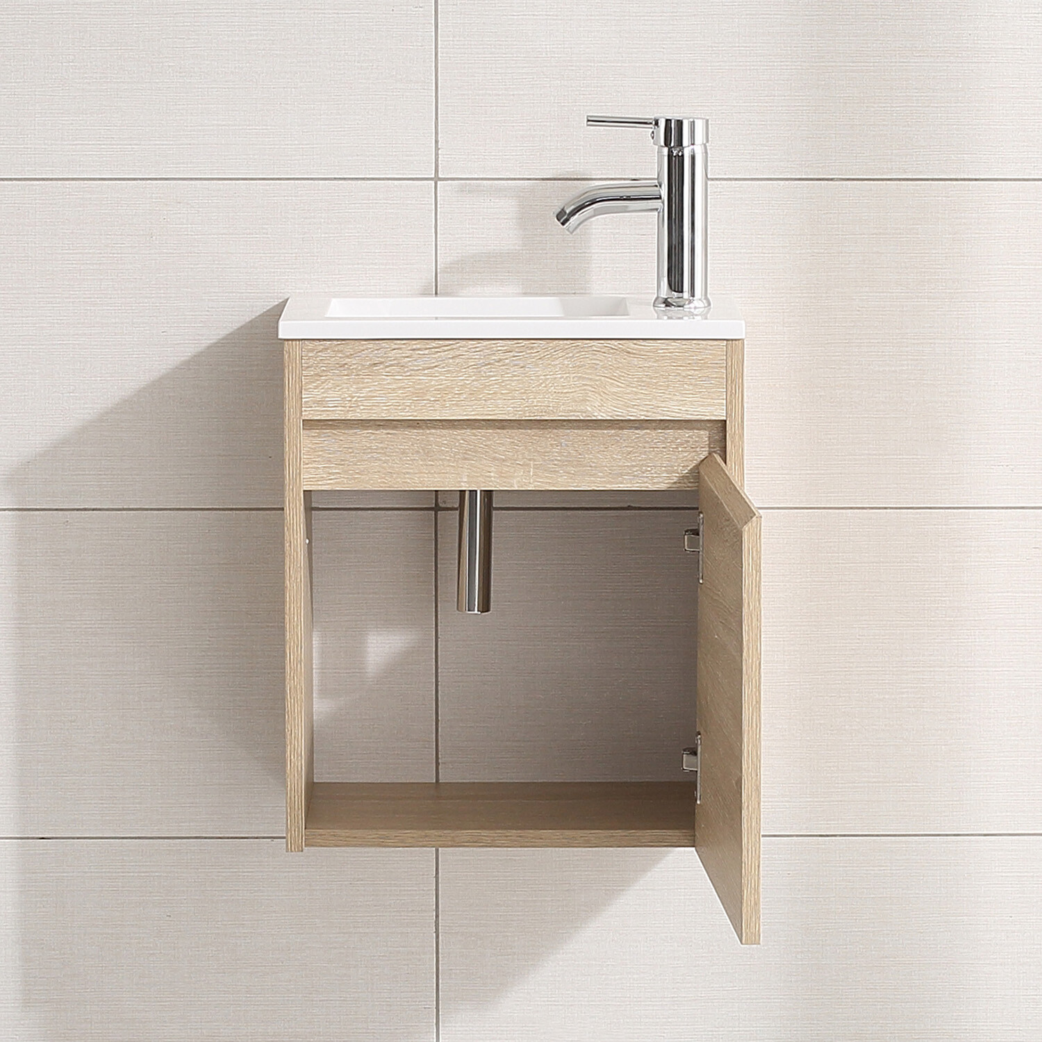 16″ Wall Mounted Bathroom Vanity w/ White Sink Left / Right Side Faucet Set