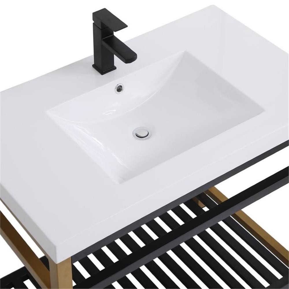 Pemberly Row 36″ Single Resin Top Metal Bathroom Vanity in Gold and Black