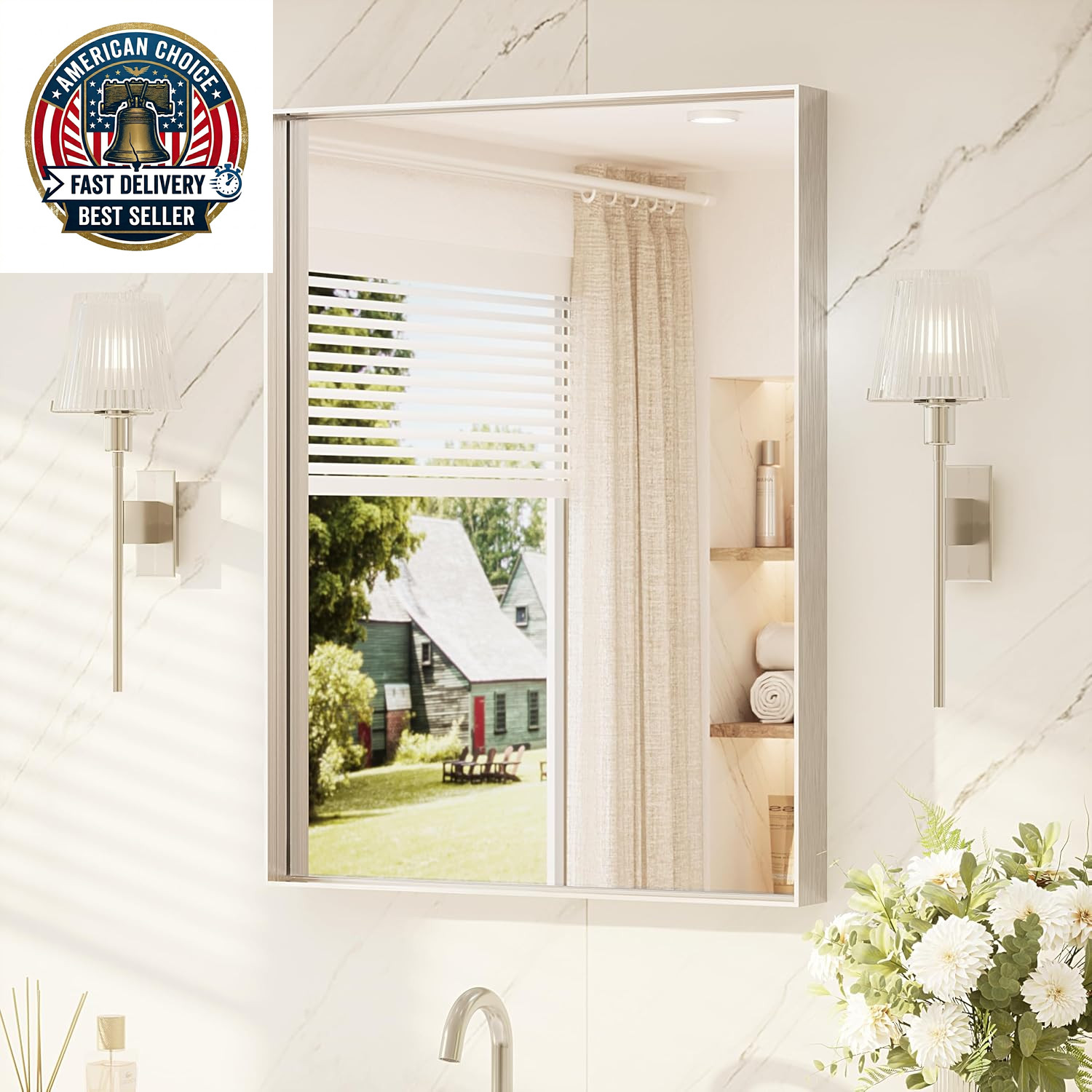 Brushed Nickel Bathroom Mirror 24″ X 32″ Vanity Mirror for over Sink Brushed Nic