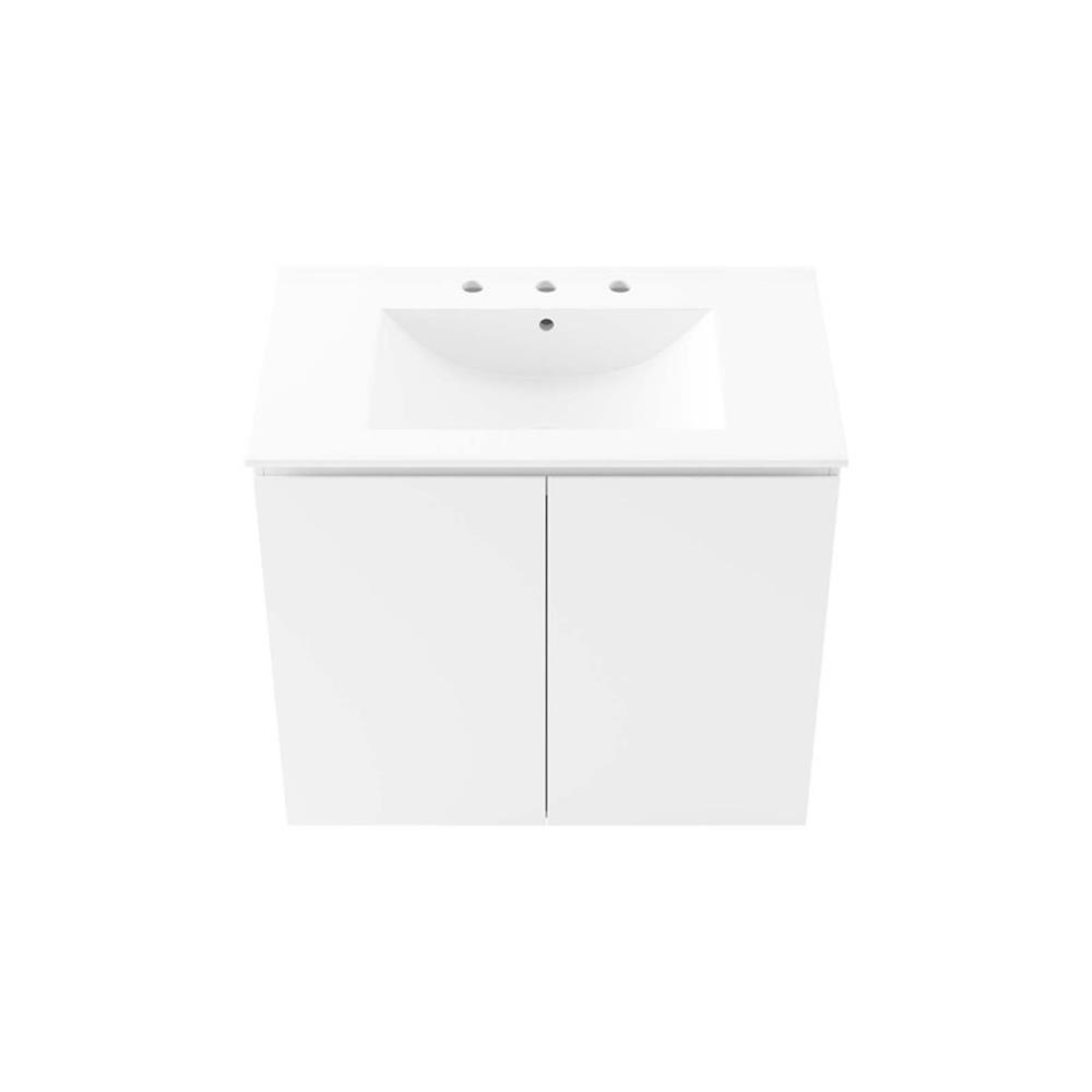Modway Bryn 30″ Modern Wood/Ceramic Wall-Mount Bathroom Vanity in White