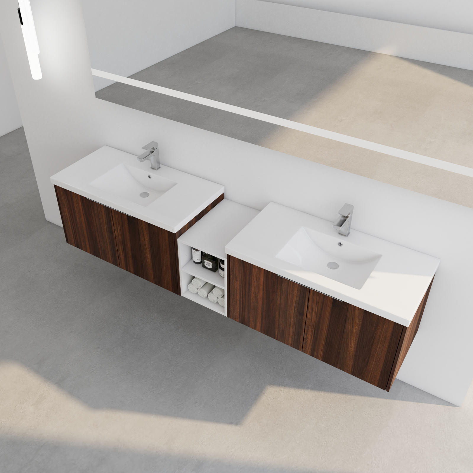 84″ Wall Mounted Bathroom Vanity Sink W/Resin Sink Basin and Small Side Cabinets