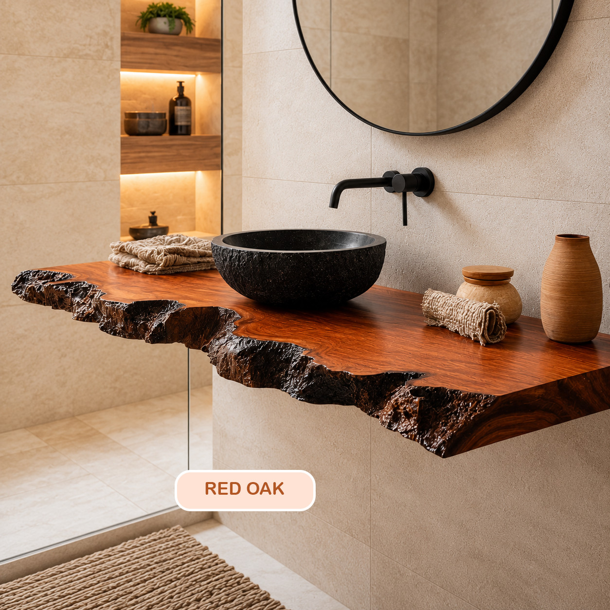 Bathroom Vanity Modern Solid Wood Live Edge Floating Sink Counter Bathroom