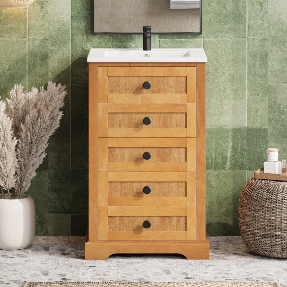 20″ Bathroom Vanity with Integrated Ceramic Sink Cabinet with Soft-Closing Door