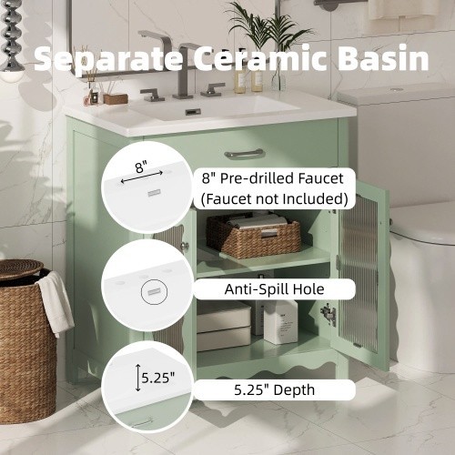 Practicality Bathroom Cabinet With Sink 31” Bathroom Vanity With Tempered Glass