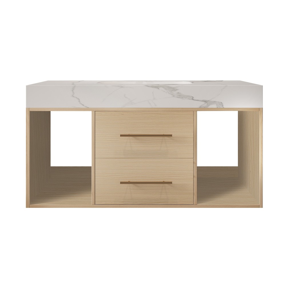 39.4″ Floating Bathroom Vanity Cabinet w/Sink,2 Drawers Wall Mounted Bath Vanity