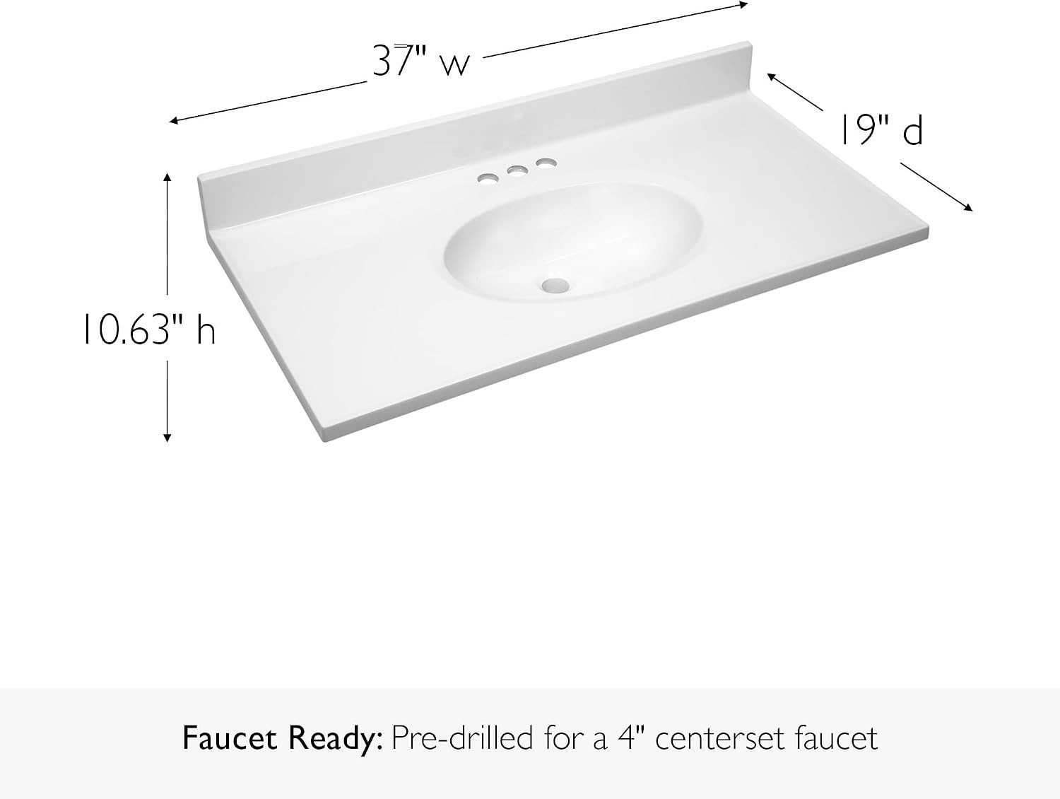 37-Inch Bathroom Vanity Top – Solid White