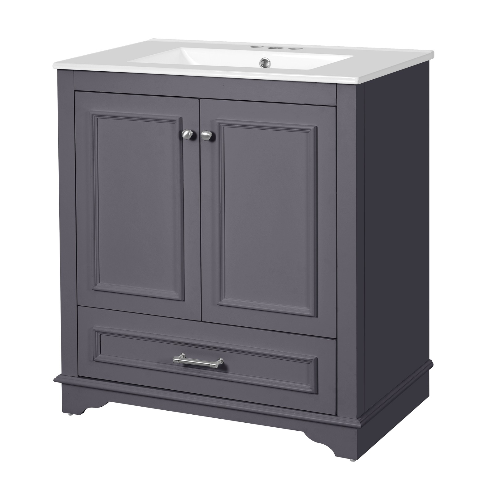30.5″ Bathroom Vanity with Ceramic Sink, 2 Soft Close Doors, Solid Wood Frame