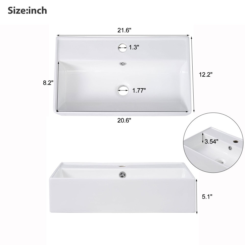 21.6″ Bathroom Vanity Single Ceramic Sink Right Side Storage