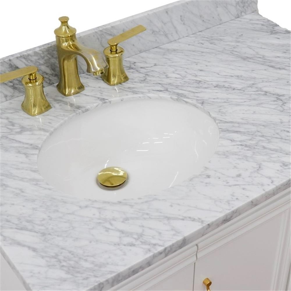 37 in. Single Wooden Vanity White White Carrara Oval Left Door.Left Sink