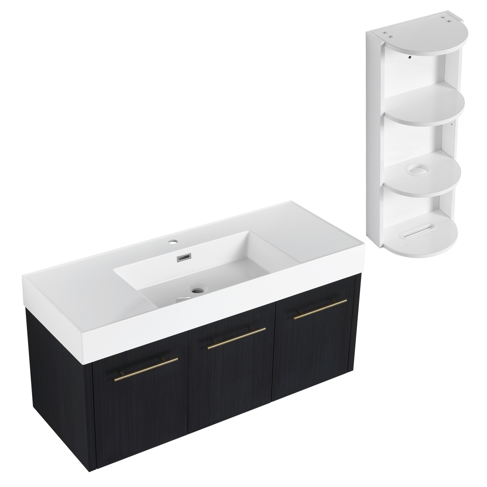 48 Inch Plywood Wall-Mounted Bathroom Vanity with Resin Sink + Side Storage Rack