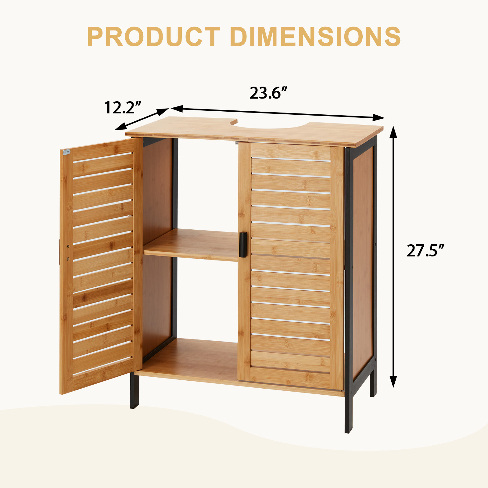 Danrelax 24″ Bamboo Under-Sink Vanity Cabinet Sliding Door & Adjustable Shelf