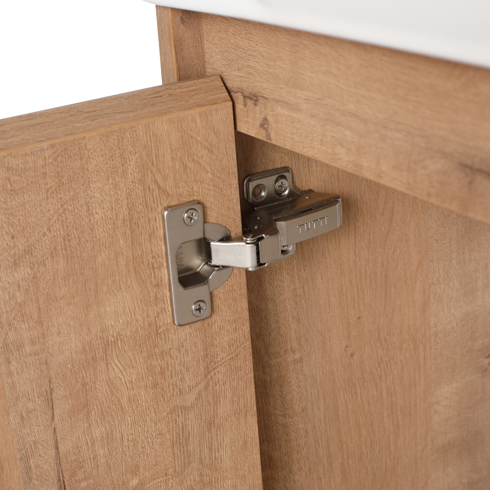 24in Plywood Wall-Mounted Bathroom Vanity W/ Ceramic Sink Basin Door Shelf Oak